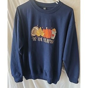 Ivy Apparel Navy Sweatshirt 'Tis The Season W/football, Pumpkin, Latte Leaf Sz M